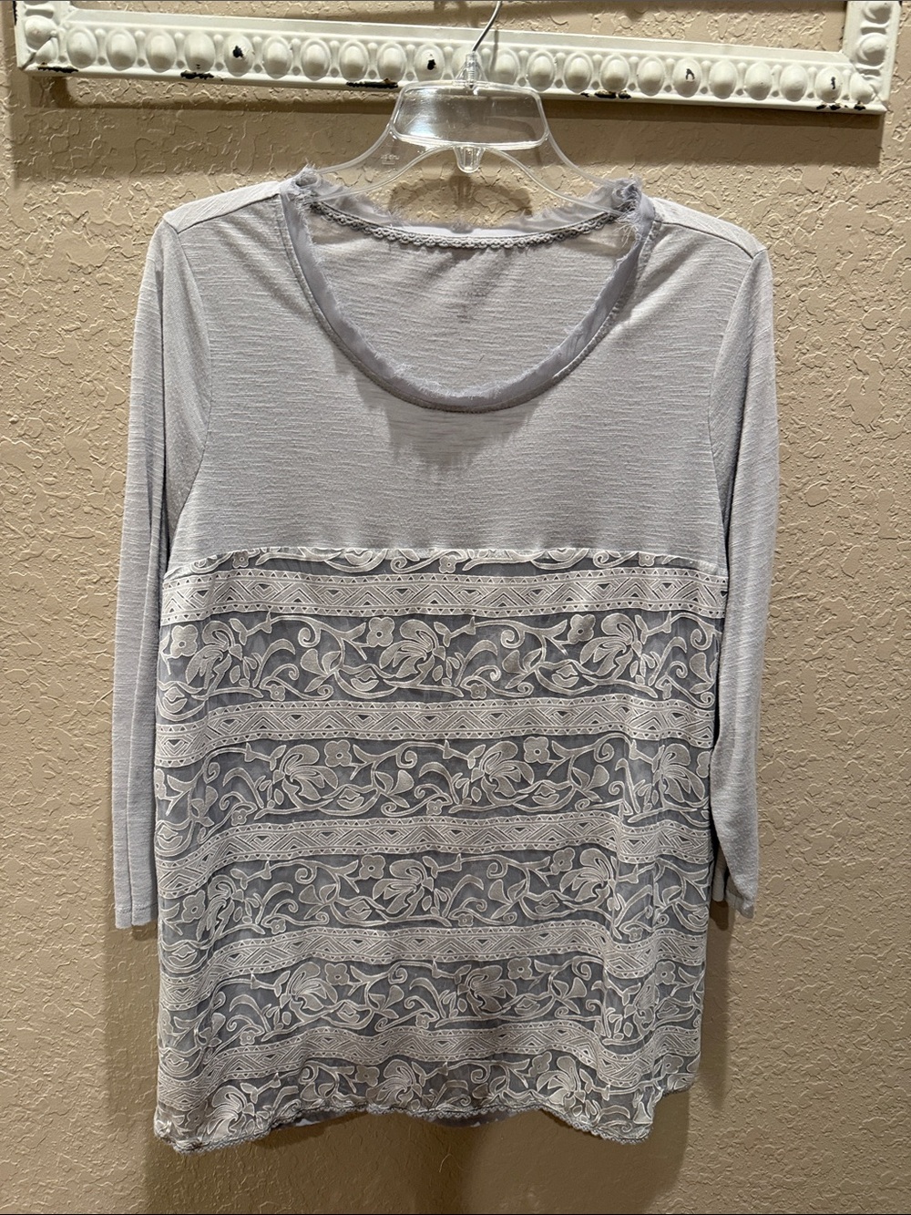 Hannah Light Gray Lace-Panel Long Sleeve Tee